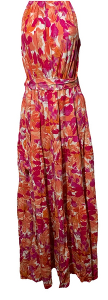 Petal + Pup Caroline Maxi Halter Dress Floral Red Orange Sleeveless Size Small