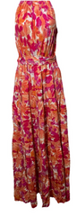 Petal + Pup Caroline Maxi Halter Dress Floral Red Orange Sleeveless Size Small