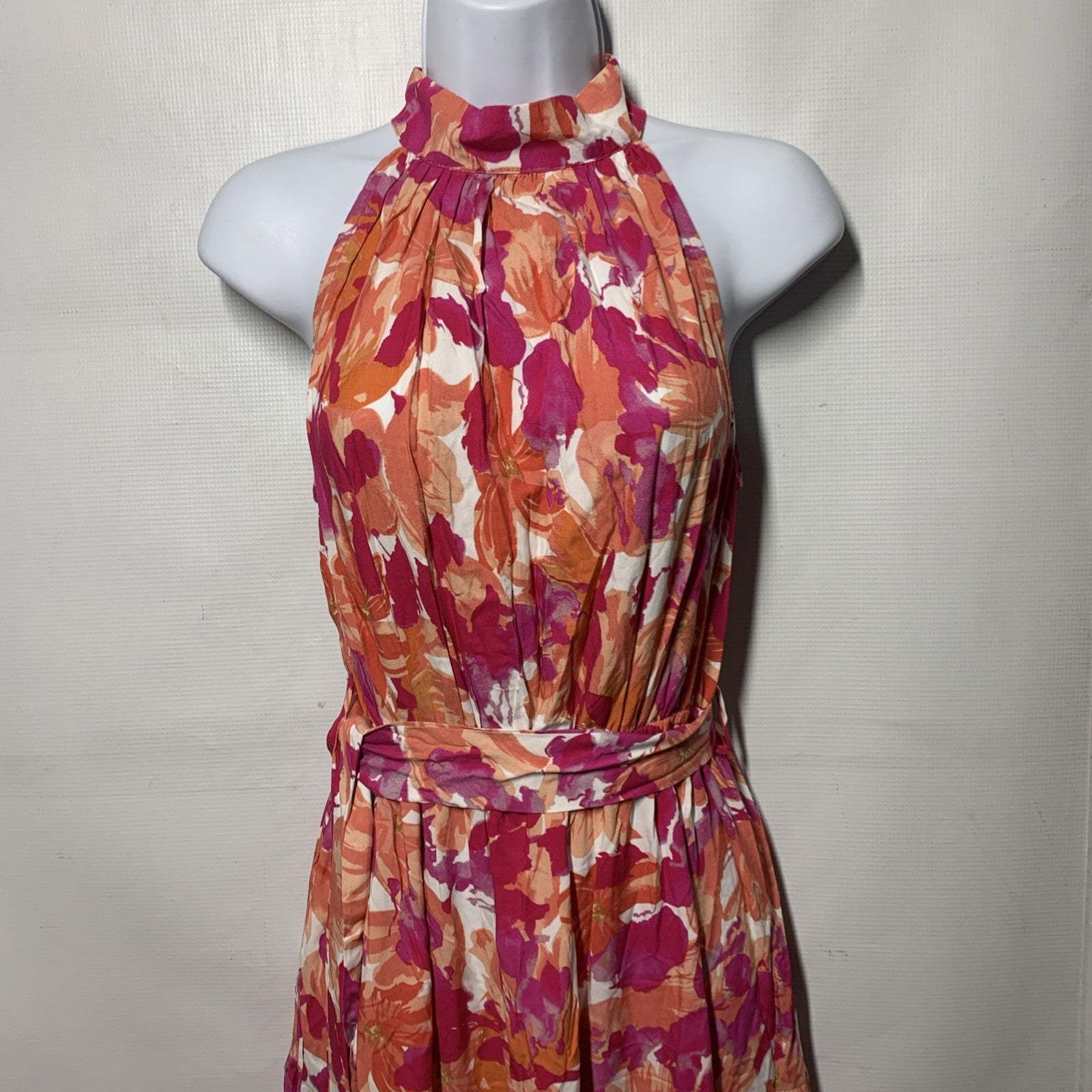 Petal + Pup Caroline Maxi Halter Dress Floral Red Orange Sleeveless Size Small