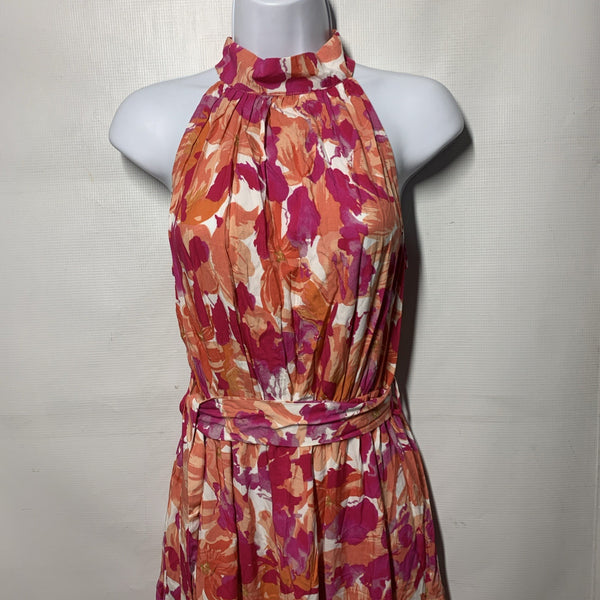 Petal + Pup Caroline Maxi Halter Dress Floral Red Orange Sleeveless Size Small