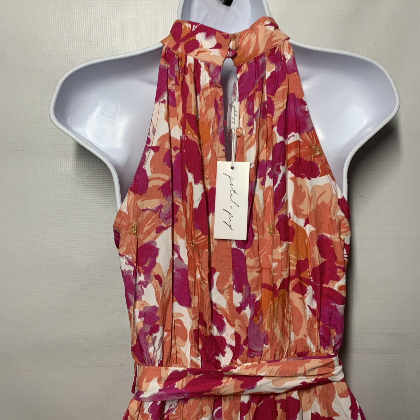 Petal + Pup Caroline Maxi Halter Dress Floral Red Orange Sleeveless Size Small