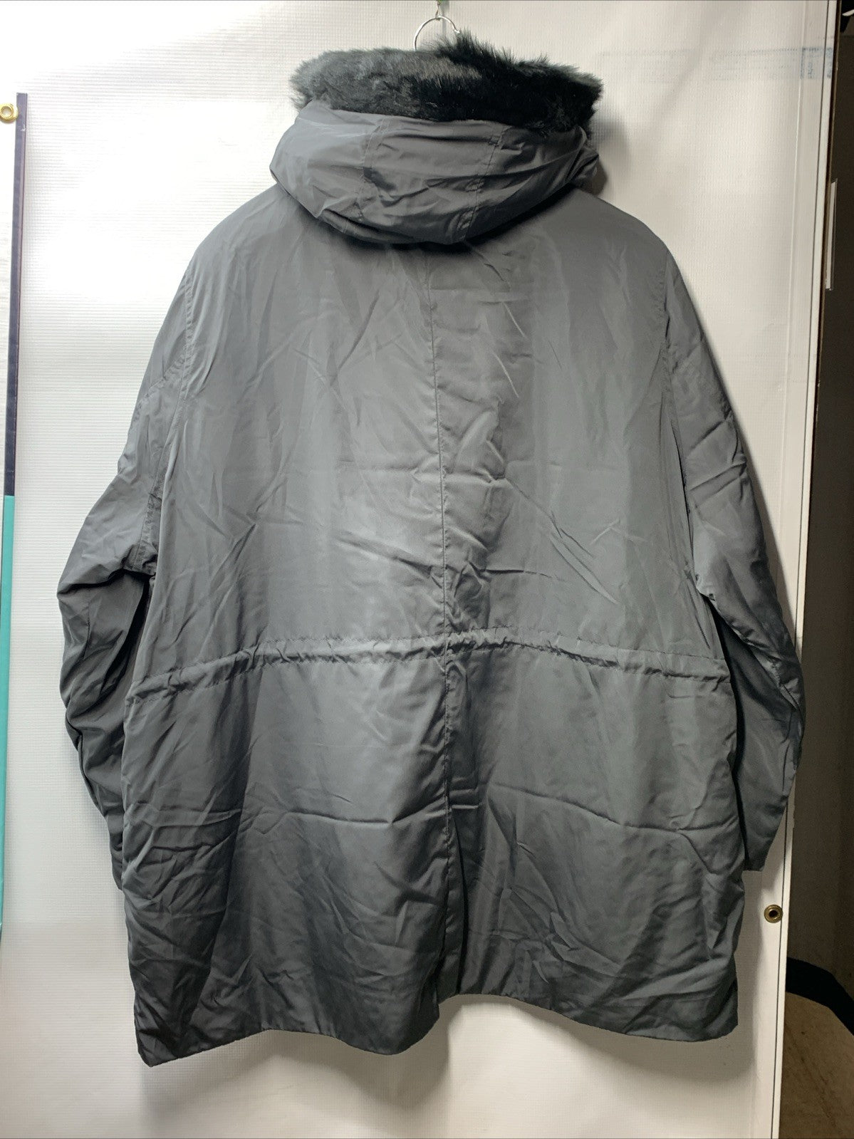 Evans Faux Fur Lightweight Coat Navy Gray Long Sleeve 00211220 with Hood 26/28