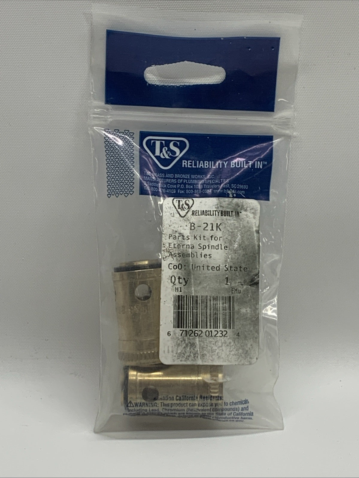 T&S Brass B-21K Parts Kit Brass/Antique Brass for Eterna Spindle Assemblies 2Pcs
