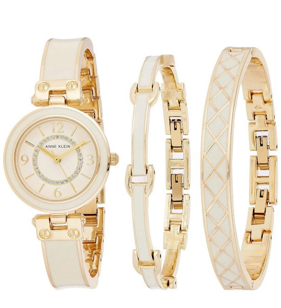 Anne Klein Women's Glitter Accented Bangle Wrist Watch and Bracelet Set Analog
