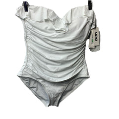 DKNY Women's Pin-up Ruffle Bandeau One Piece Swimsuit with Tummy Control Large