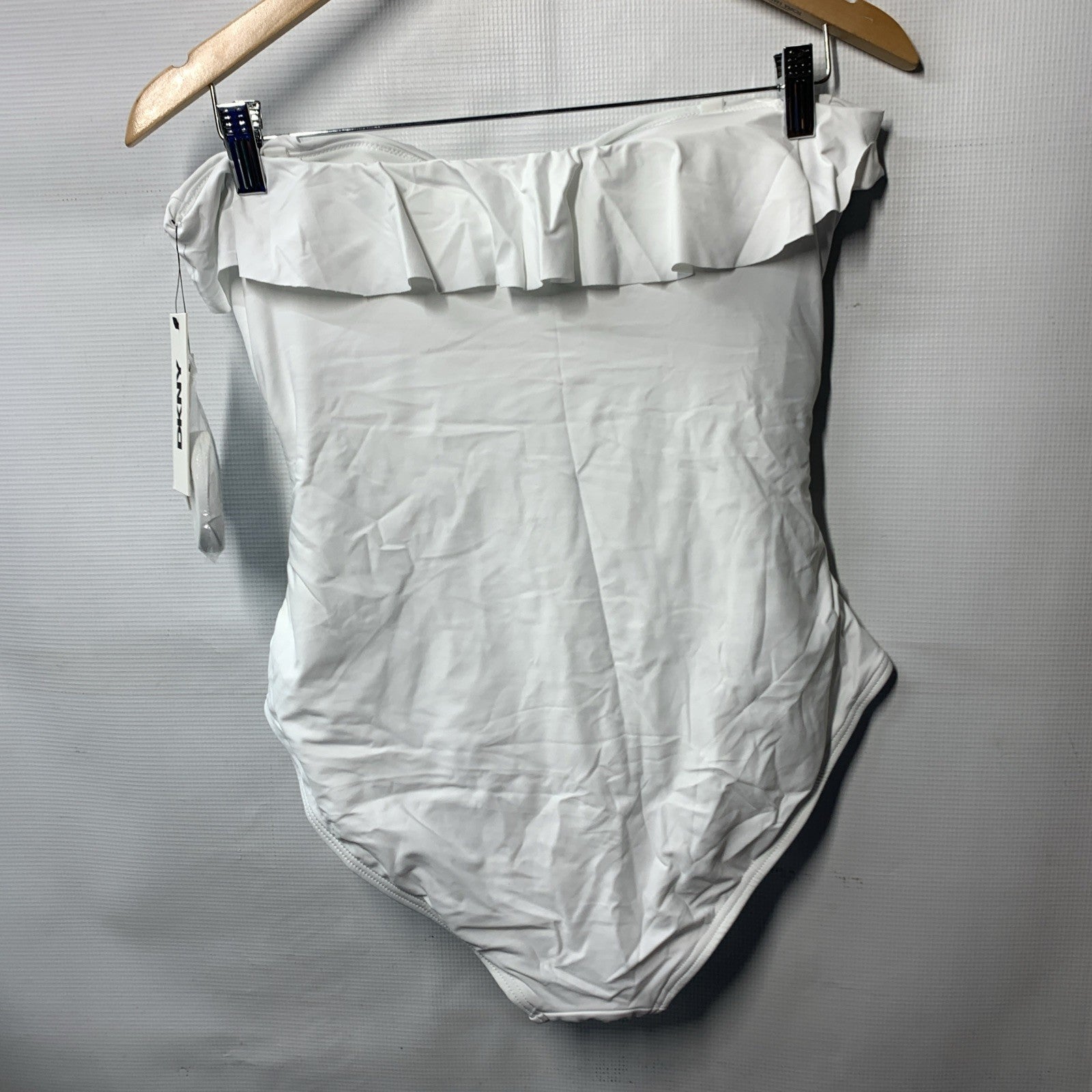 DKNY Women's Pin-up Ruffle Bandeau One Piece Swimsuit with Tummy Control Large