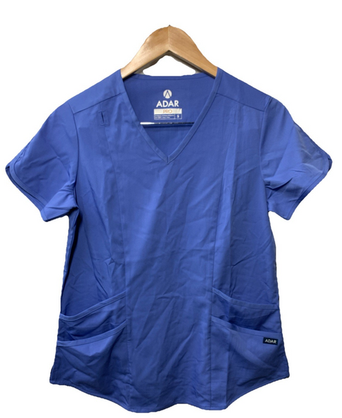 Adar Pro Scrubs for Women - Modern V-Neck Scrub Top Short Sleeve Size Small Blue