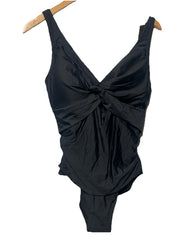 DKNY DI4MS518 One Piece Twist Front Keyhole Swimsuit Black Swimwear Size Large