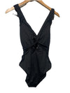 BECCA Women's Twist One Piece Swimsuit Plunge Neck Tie Back Black Size Large