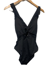 BECCA Women's Twist One Piece Swimsuit Plunge Neck Tie Back Black Size Large