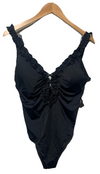 La Blanca Women's Island Goddess Ruffle Plunge One-Piece Swimsuit Size 16 Black