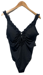 La Blanca Women's Island Goddess Ruffle Plunge One-Piece Swimsuit Size 16 Black