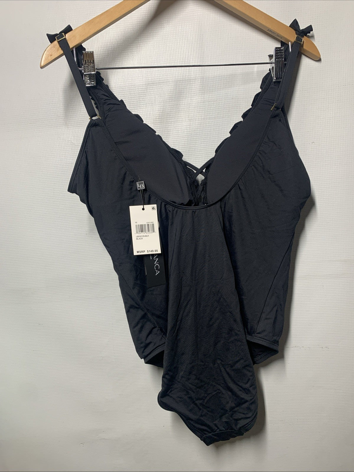 La Blanca Women's Island Goddess Ruffle Plunge One-Piece Swimsuit Size 16 Black