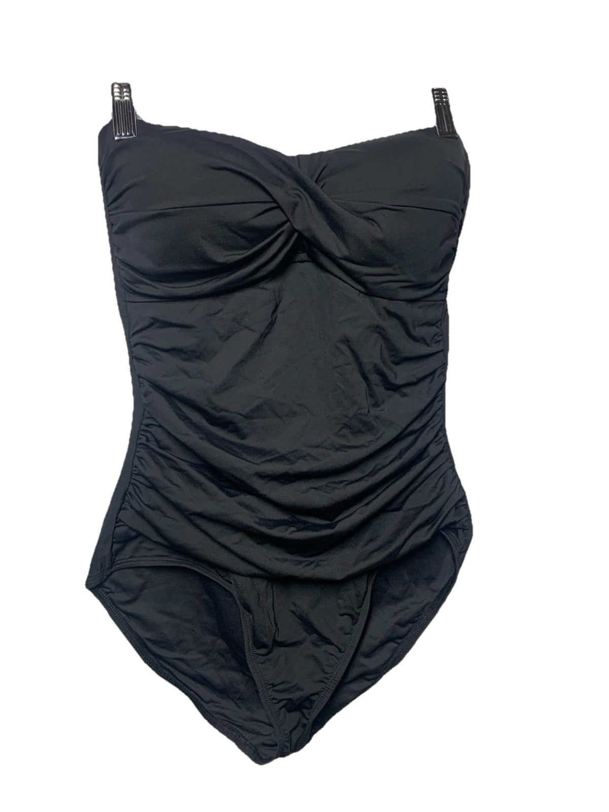 Anne Cole MYM000501 Women's Twist Front Shirred One Piece Swimsuit Black Size 8
