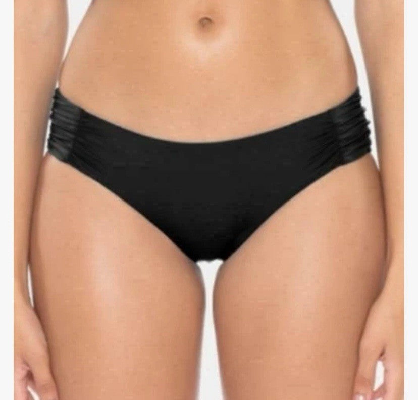 Soluna Women's Buckle Up Shirred Side Bikini Bottom Cheeky Coverage Black Large