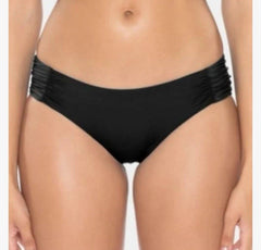 Soluna Women's Buckle Up Shirred Side Bikini Bottom Cheeky Coverage Black Large