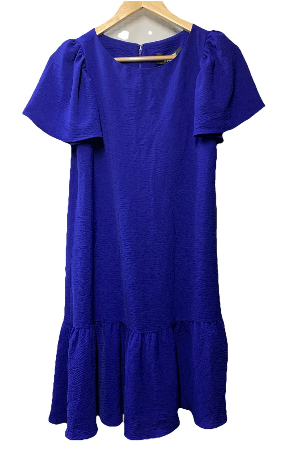 DKNY Shift Midi Dress Ruffle Short Flutter Sleeve Royal Blue SZ 2 Flowy DD1A759A