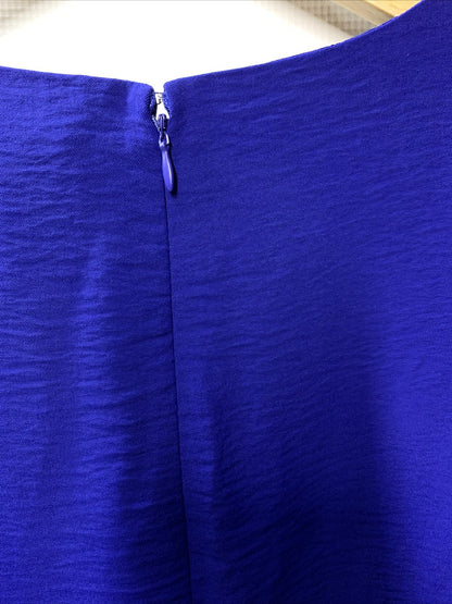 DKNY Shift Midi Dress Ruffle Short Flutter Sleeve Royal Blue SZ 2 Flowy DD1A759A