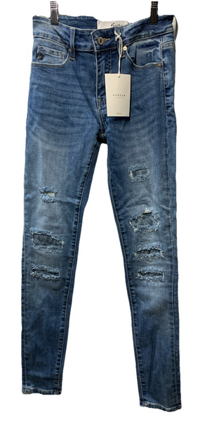 Kancan Women's Mid Rise Ankle Super Skinny Slim Blue Jeans Size 3/25 Long Pants