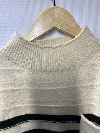GRACE KARIN Striped Cap Sleeve Knit Sweater Crop Top Oversized Off White/Black L