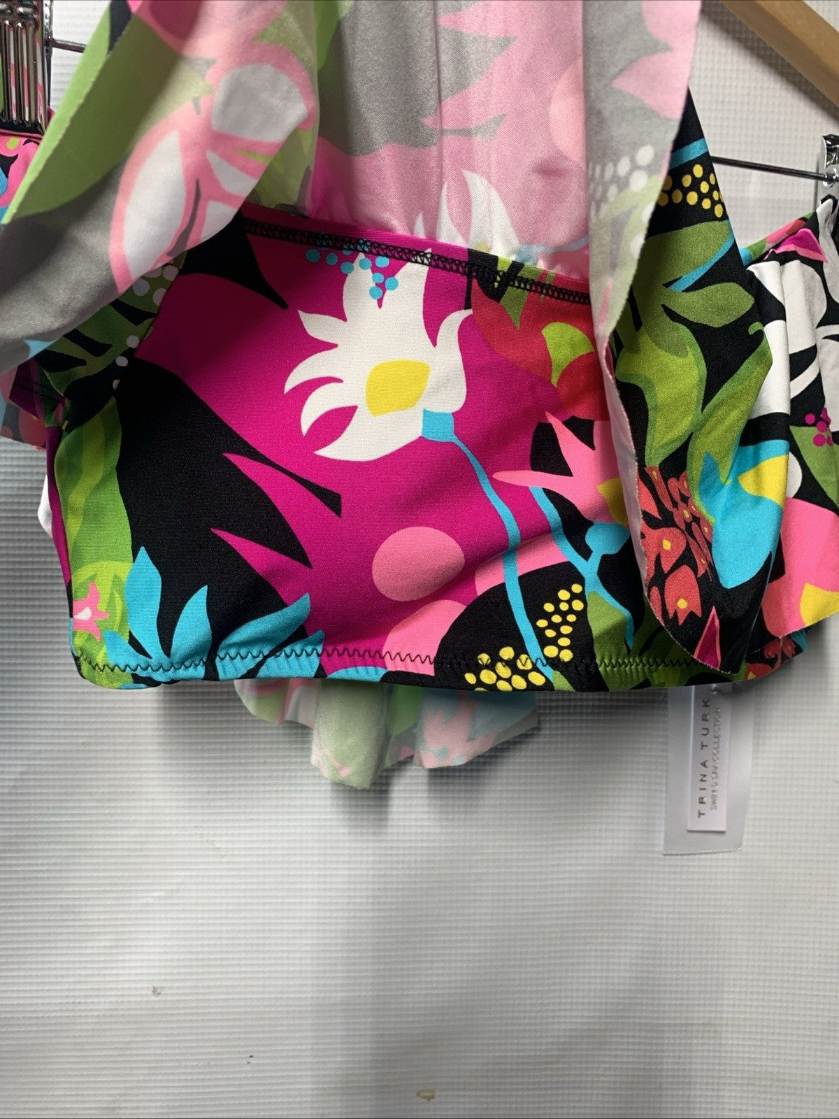 Trina Turk Women's Tiki Ruffle Bandeau Bikini Top, Off Shoulder, Floral Print 4
