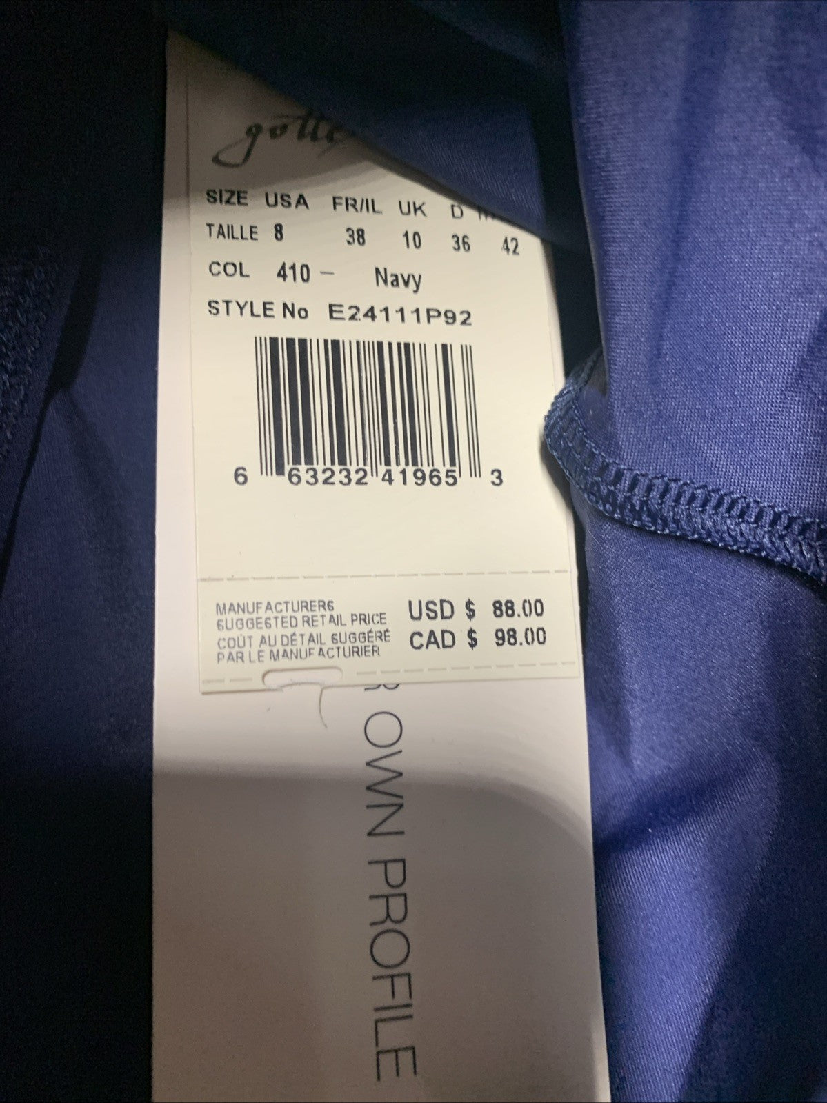 Profile by Gottex Women's Standard Spritz Side Slit Skirted Bottom Size 8 Navy
