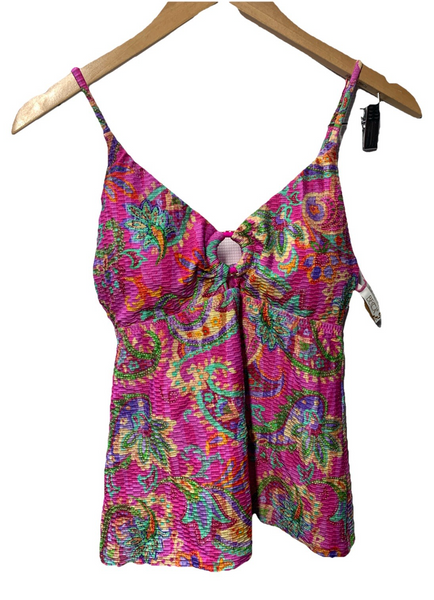 BECCA Polynesia Tankini Top Women's Multicolor Stretch Swimwear Size Medium