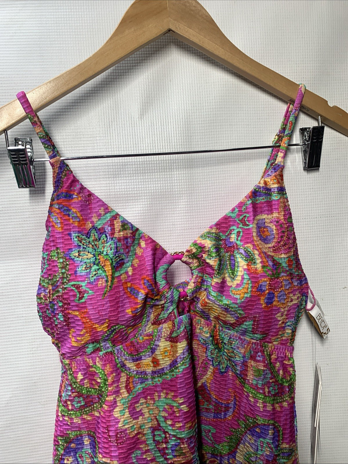 BECCA Polynesia Tankini Top Women's Multicolor Stretch Swimwear Size Medium
