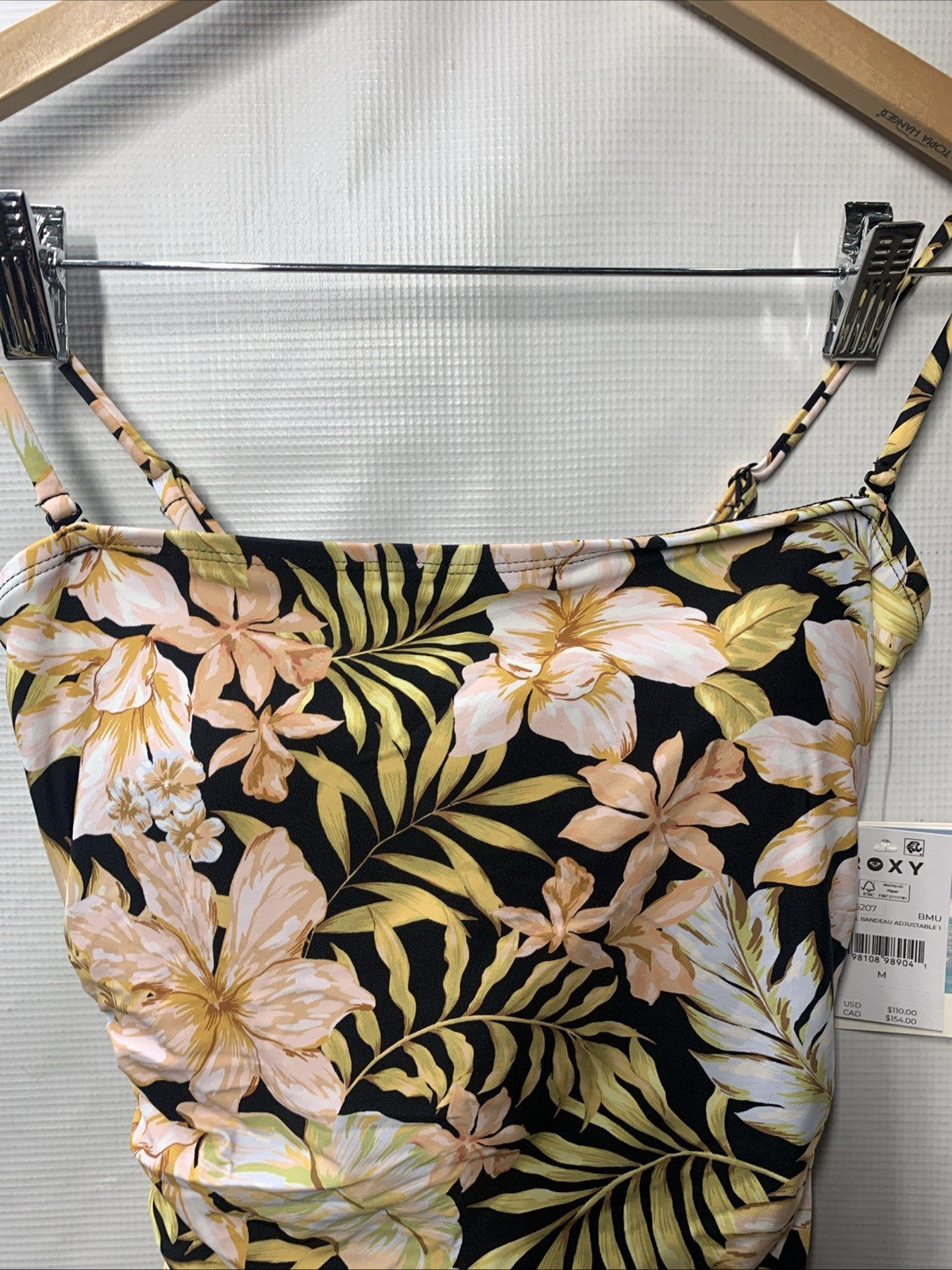 ROXY Women’s Black Floral Classics One-Piece Swimsuit Tropical Swimwear Medium