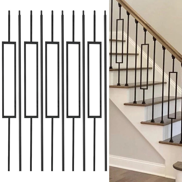 (12) Wrought Iron Balusters Hollow Single Rectangular & Straight Iron Spindles