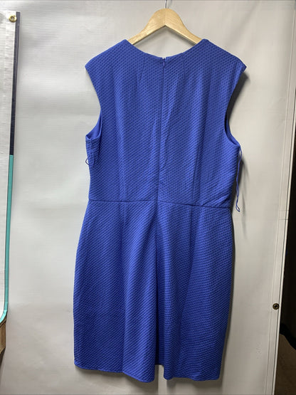 London Times Women's Square Neck Sheath Summer Sleeveless 16 Formal Blue Dress