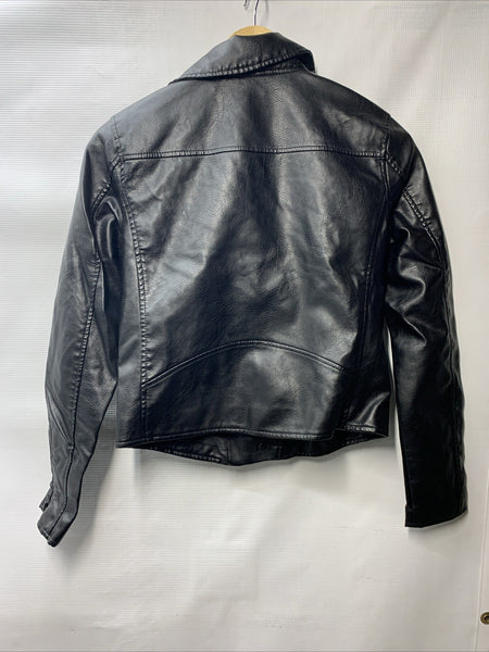ANTHROPOLOGIE Faux Leather Moto Jacket Women's Long Sleeve with Pockets Size 2XS