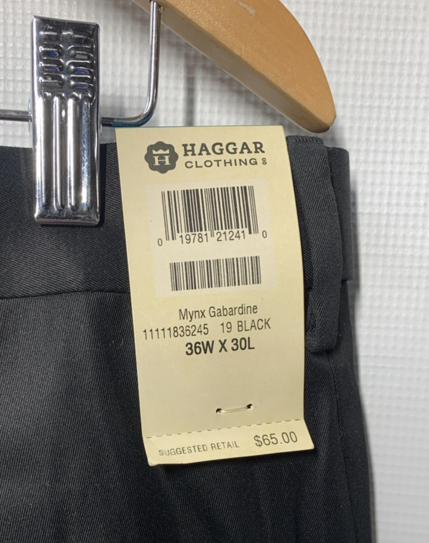 Haggar Classic Fit Pleated Black Dress Pants Hidden Expandable Waist 36Wx30L