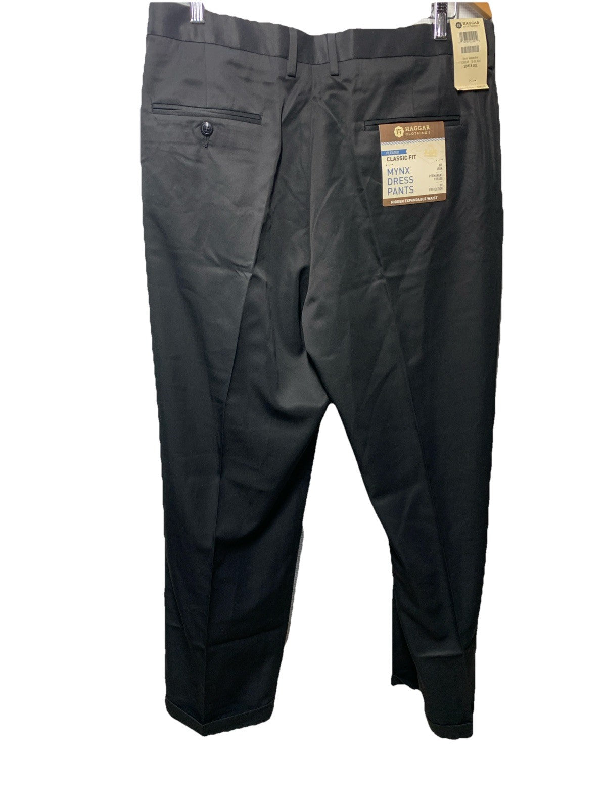 Haggar Classic Fit Pleated Black Dress Pants Hidden Expandable Waist 36Wx30L