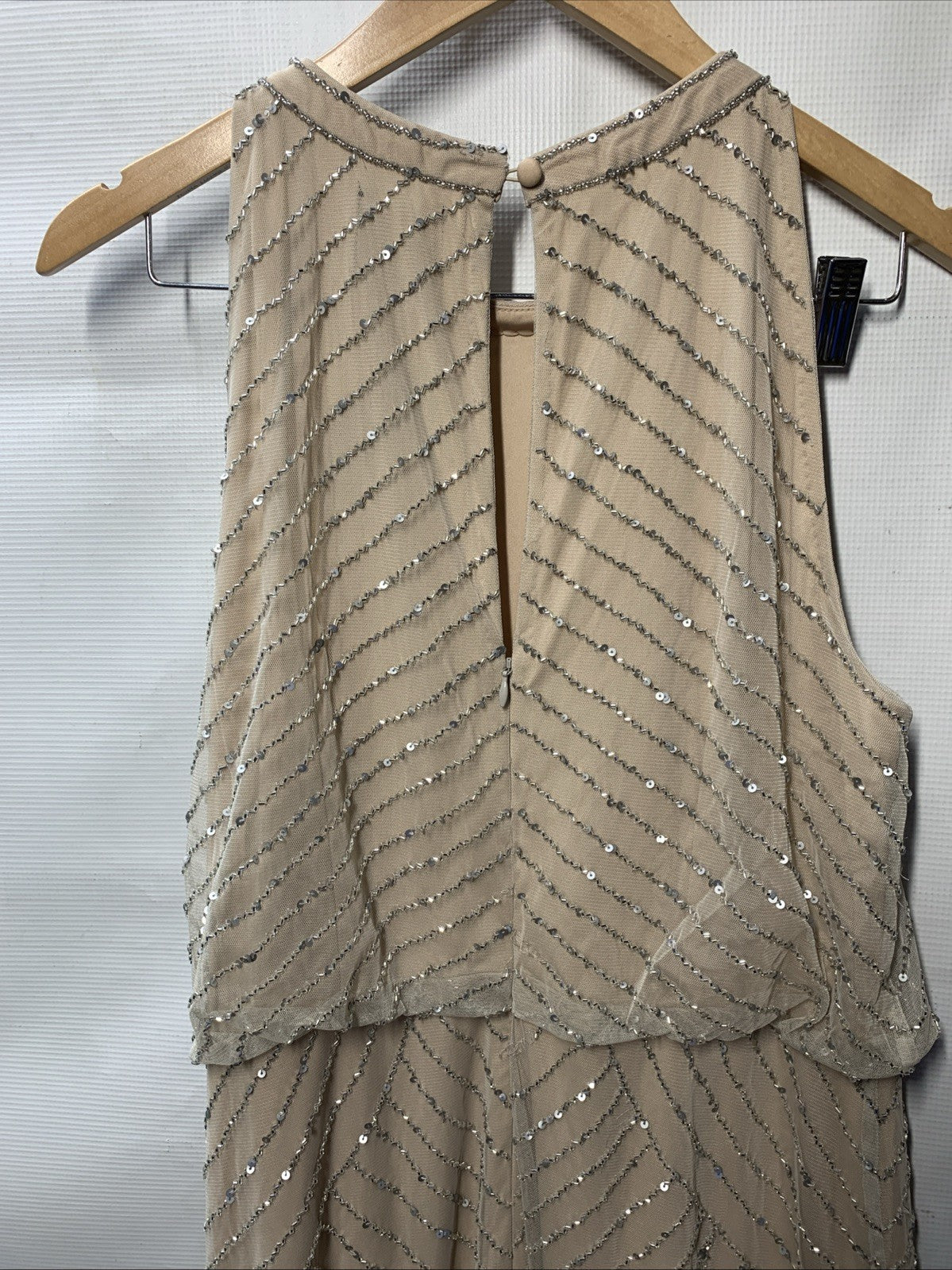 Adrianna Papell Womens Halter Art Deco Beaded Blouson Dress Special Occasion 14