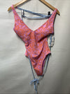 ROXY Tapestry Patchwork Wrap Tie Plunge One Piece Swimsuit Size Medium Swimwear