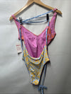 ROXY Tapestry Patchwork Wrap Tie Plunge One Piece Swimsuit Size Medium Swimwear