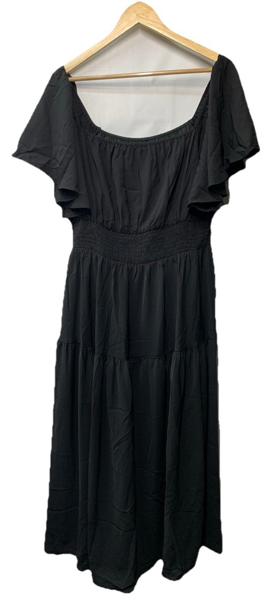 GRACE KARIN Women's Summer Dress Short Sleeve Square Neck Smocked Black Size XL