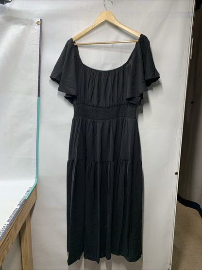 GRACE KARIN Women's Summer Dress Short Sleeve Square Neck Smocked Black Size XL