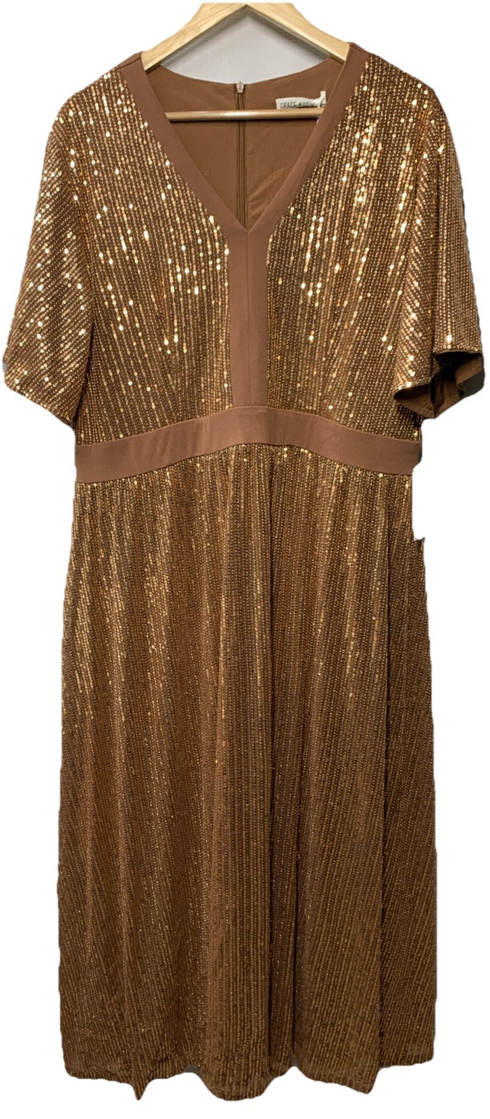 GRACE KARIN Women's Sequin V Neck Ruffle Short Sleeve Empire Waist Size 2XL