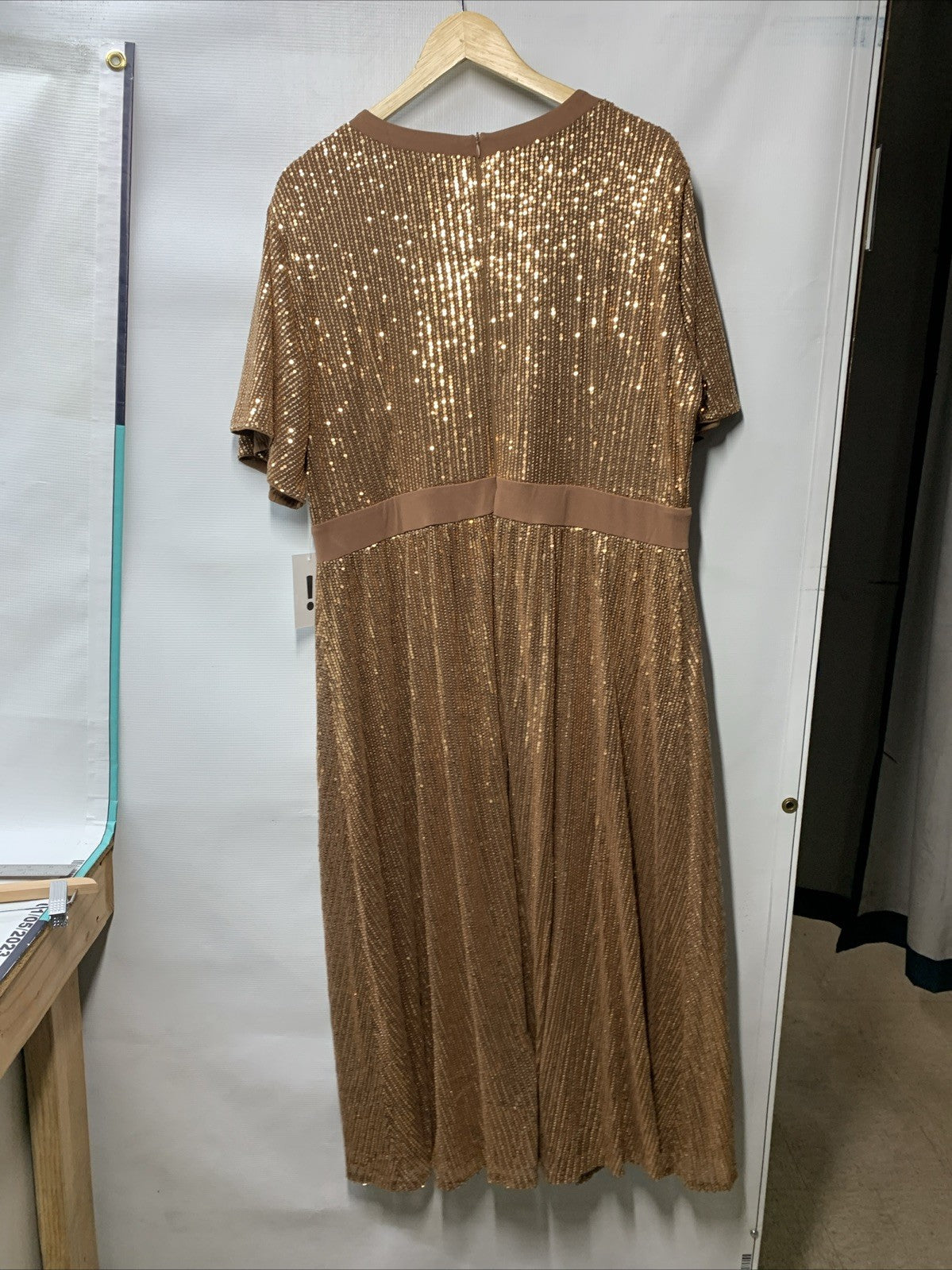 GRACE KARIN Women's Sequin V Neck Ruffle Short Sleeve Empire Waist Size 2XL