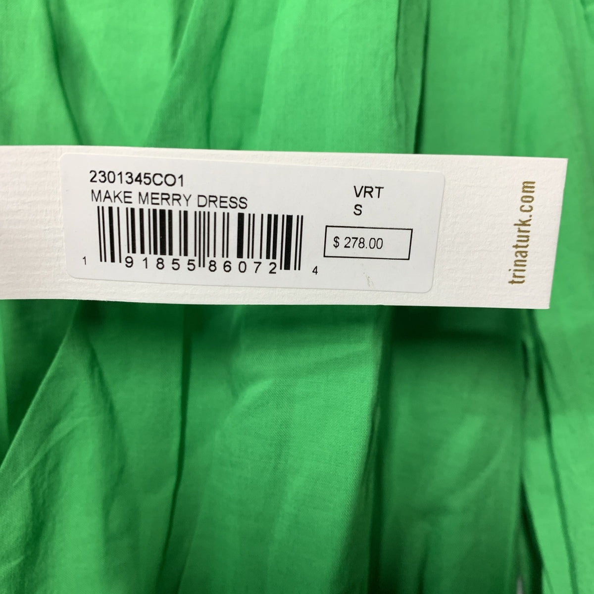 Trina Turk Women A Line Cotton Dress S Green Pull On V-neck Long Balloon Sleeve
