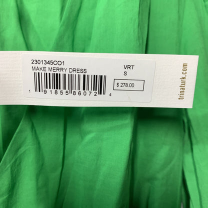 Trina Turk Women A Line Cotton Dress S Green Pull On V-neck Long Balloon Sleeve