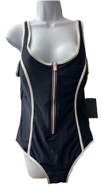 Tommy Hilfiger TZ3MS748 Women's Swimsuit Half Zip One Piece Swimwear Size XXL