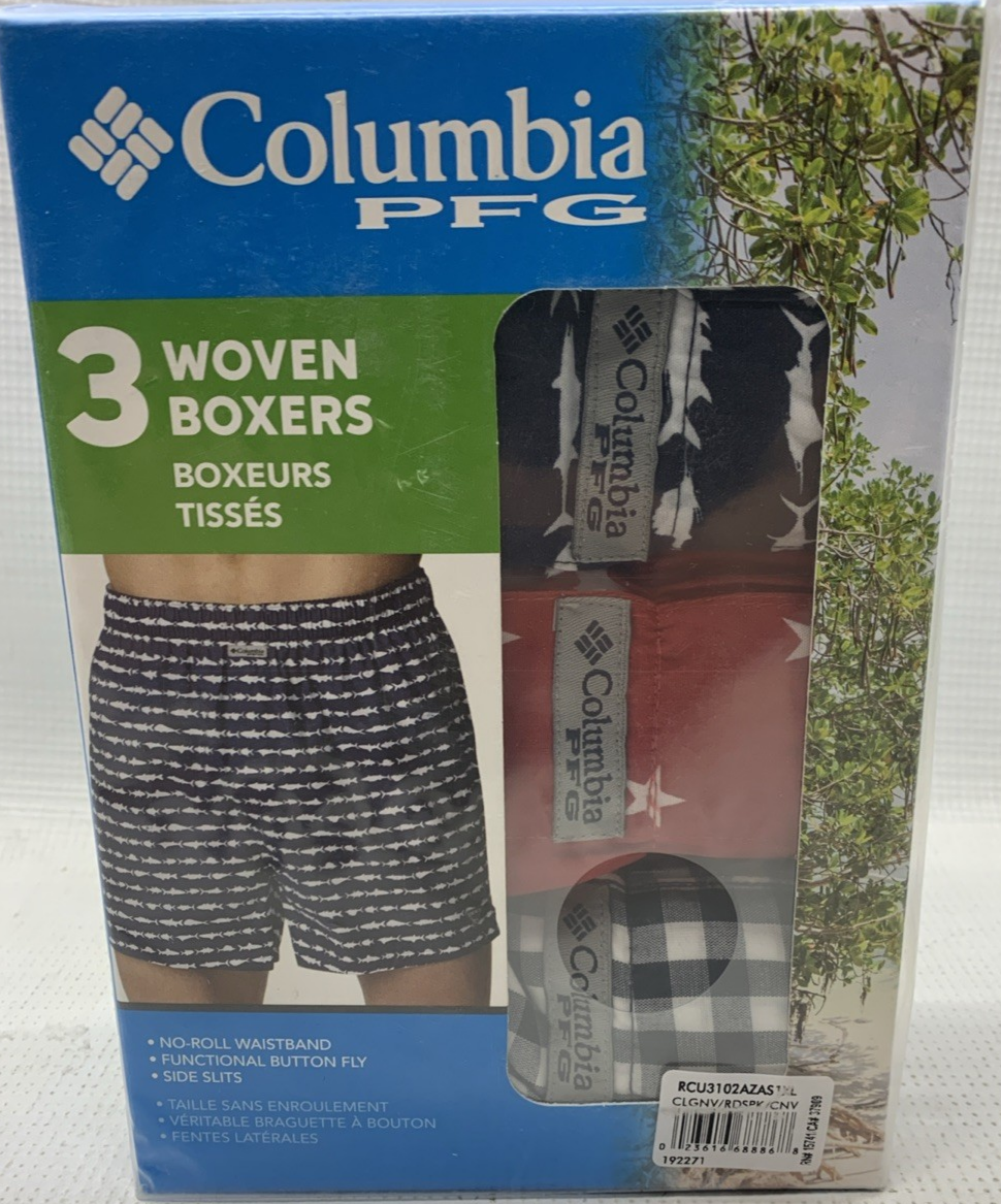 Columbia Men's PFG Woven Boxers Size XL Comfortable with Side Slit - 3 Pack