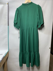 London Times Women's Smocked Bodice Ruffle Neck Puff Sleeve Midi Size 6 Green