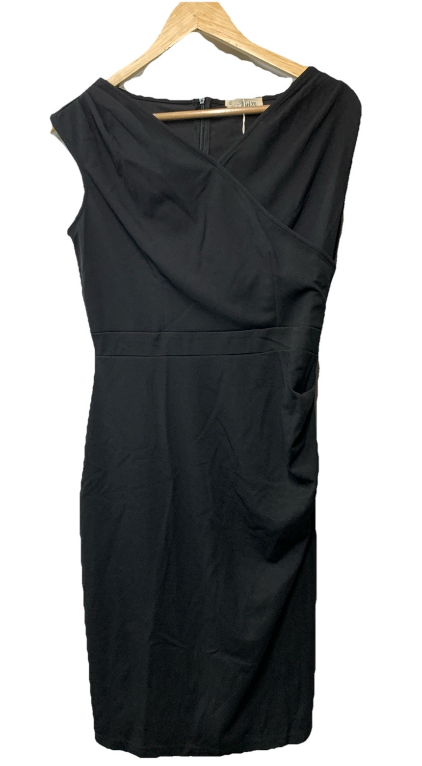 Women's Pencil Dress Pleated Side Business Sweetheart Neck Sheath Size L Black