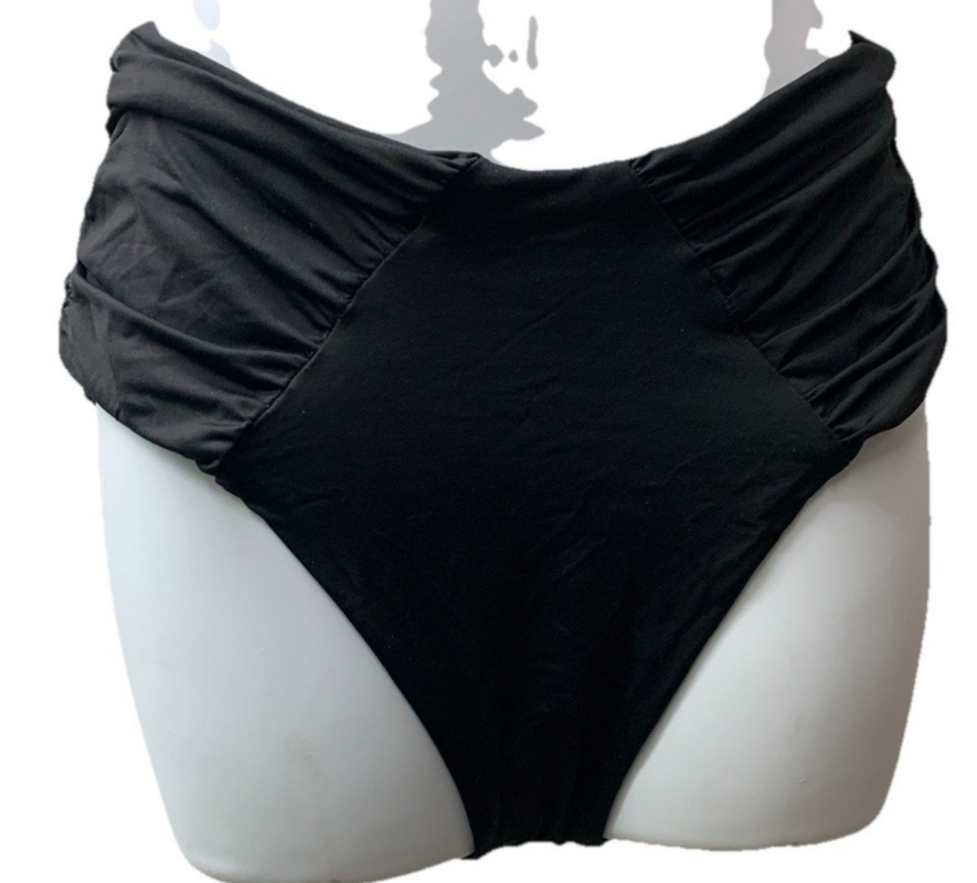 BECCA Womens Code Shirred French Cut Cheeky Bikini Bottom Black Underwear Medium