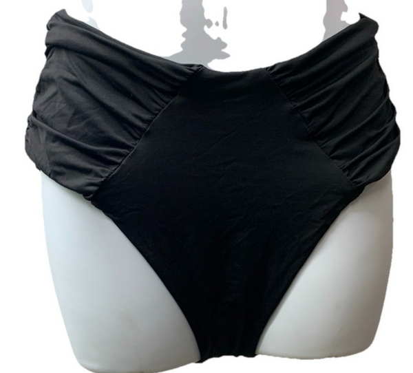 BECCA Womens Code Shirred French Cut Cheeky Bikini Bottom Black Underwear Medium