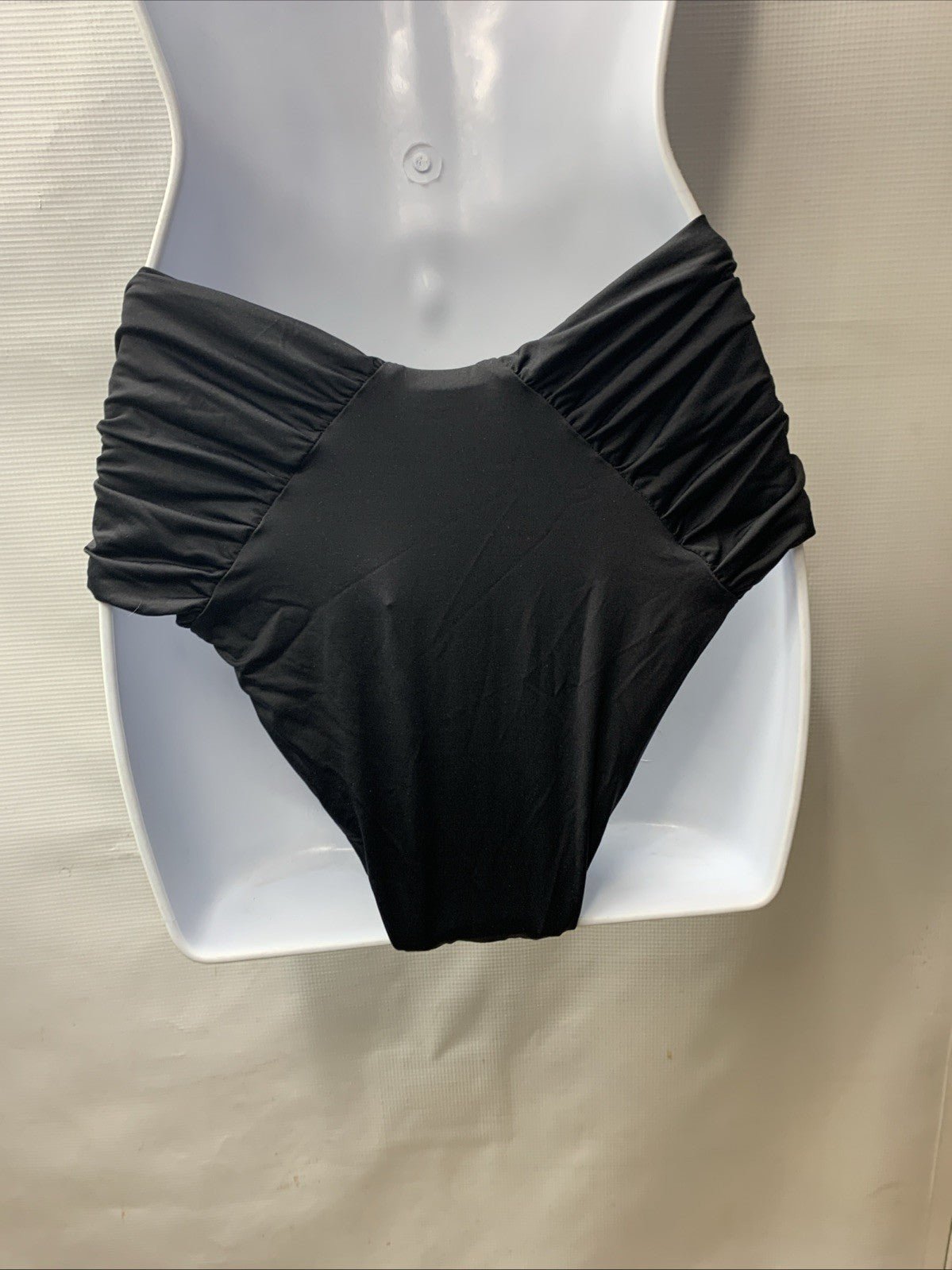 BECCA Womens Code Shirred French Cut Cheeky Bikini Bottom Black Underwear Medium